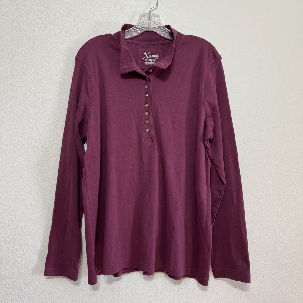 Natural Reflections Purple Long Sleeve Collared Henley Womens Size XL